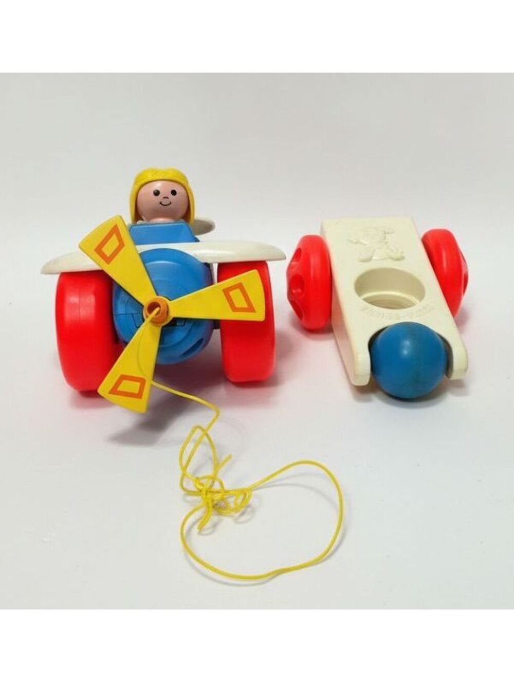 Fisher-Price Pull Toy Lot Airplane 719 & Click N Clatter Car 417 Vintage